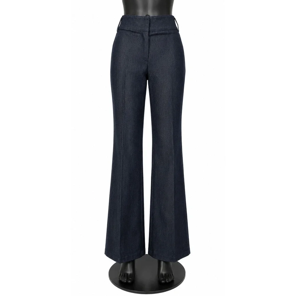 Cache Womens Modern Flat Front Bootcut Jeans Size 6 Blue Dark Wash Denim Stretch
